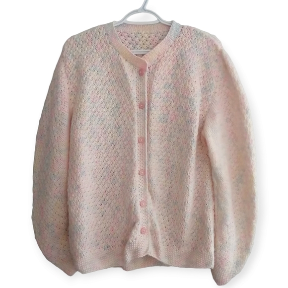 Vintage Hand Knit Pastel Multicolour Button Up Cardigan Size Medium - Picture 16 of 16